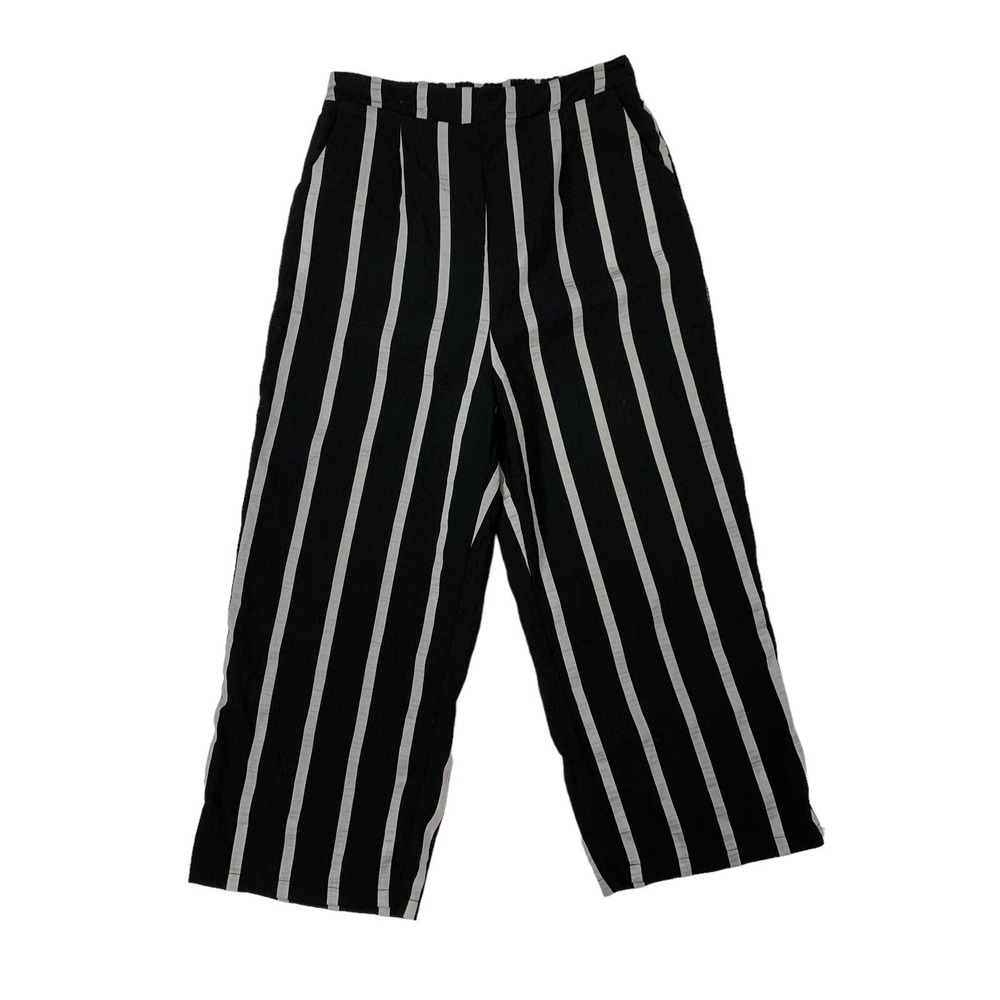 P Luca Milano Pants Medium Black Gray Stripe Pull On Trousers‎